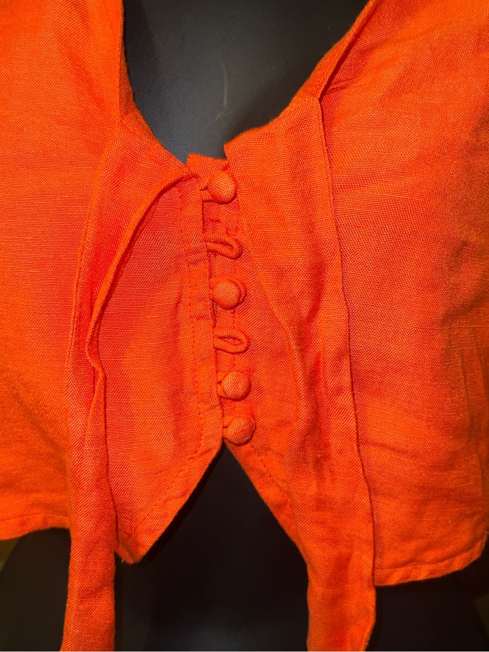 Maeve by Anthropologie Boho Orange Linen Tie Front Button Crop Top Size 00P NWT - Picture 9 of 13